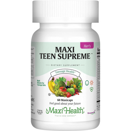 Вітаміни Maxi Health Teen Supreme Hers для дівчат-підлітків (120) - Жіночі полівітаміни для енергії, зміцнення імунітету, росту тіла та мозку - Жіночі мультивітаміни, включаючи D3, залізо, кальцій, травний фермент