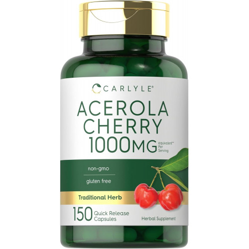 Carlyle Acerola Cherry Capsules | 1000 мг | 150 граф | Екстракт без ГМО та глютену | Ягода ацероли