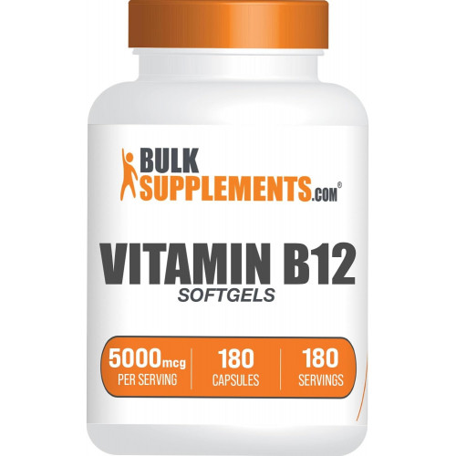 BulkSupplements.com капсули з вітаміном B12 5000 мкг - ціанокобаламін, добавки з вітаміном B, таблетки з вітамінами B12 - без глютену, 1 капсула з вітаміном B12 на порцію, 180-денний запас, 180 капсул