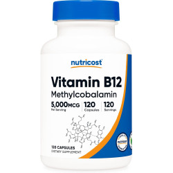 Nutricost Вітамін B12 (Метилкобаламін) 5000 мкг, 120 капсул - вегетаріанські капсули, без ГМО, добавка B12 без глютену