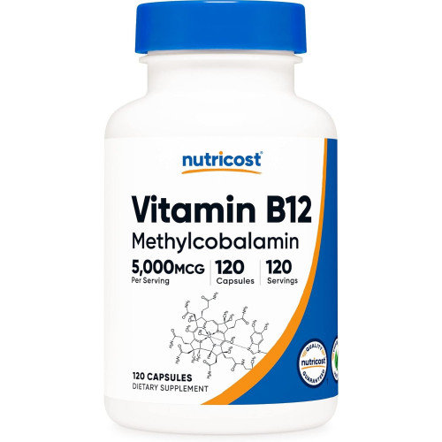 Nutricost Вітамін B12 (Метилкобаламін) 5000 мкг, 120 капсул - вегетаріанські капсули, без ГМО, добавка B12 без глютену