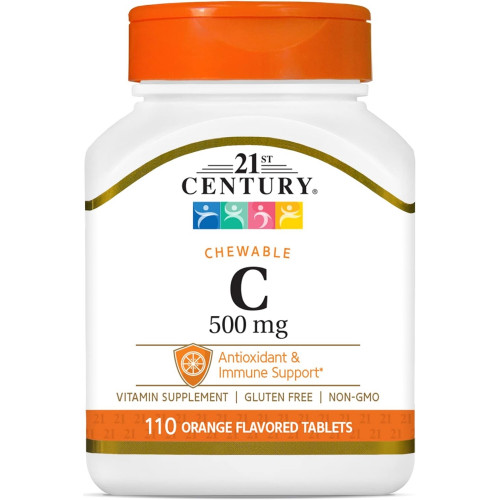 Жувальні таблетки 21st Century Vitamin C 500 мг, апельсин, 110 штук