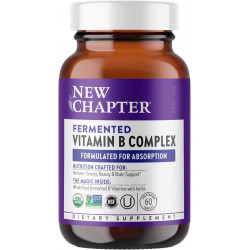 New Chapter Vitamin B Complex, ферментований комплекс вітамінів B, USDA Organic, ONE Daily для клітинної енергії + мозку + краси, 100% веганський, без глютену - 60 штук