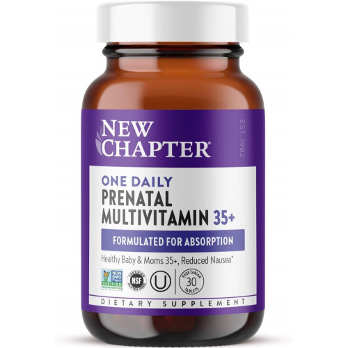 New Chapter Prenatal Vitamins, ежедневный пренатальный мультивитаминный комплекс One Daily Prenatal Multivitamin, улучшенный для возраста 35+ с метилфолатом и холином для здоровья мамы и малыша, без глютена и ГМО - 30 шт.