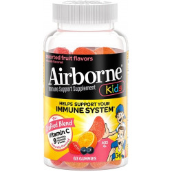 Airborne KIDS 500 мг вітаміну C Gummies, Kids Immune Support Zinc Gummies з потужними антиоксидантами Vit C & E - 63, різноманітні фруктові смаки