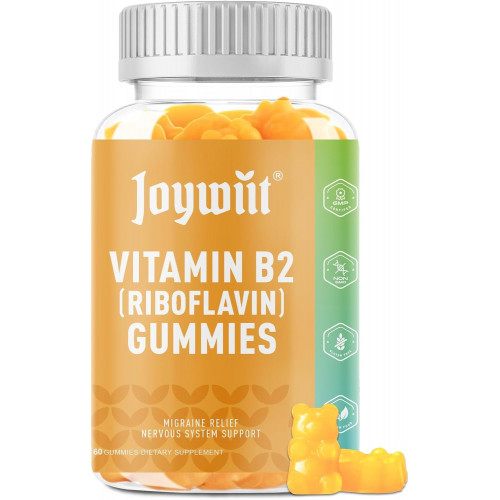 Вітамін B2 Gummies Riboflavin 500 мг для дорослих, полегшення мігрені та підтримка нервової системи, смак апельсина, без ГМО, веганський, пектин - 60 одиниць