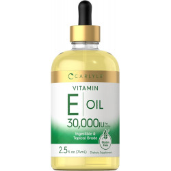 Carlyle Vitamin E Oil | 30 000 МО | 2,5 рідкої унції | Придатний для ковтання та актуальний сорт | Зволоження шкіри | Вегетаріанська добавка без ГМО, без глютену