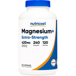 Nutricost Magnesium+ Extra Strength 420 мг, 240 капсул - 120 порцій. Оксид магнію та гліцинат - без ГМО, без глютену, підходить для веганів