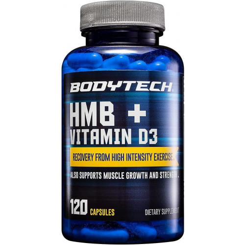 BODYTECH HMB + витамин D3 — поддерживает рост и силу мышц (120 растительных капсул)