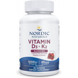 Nordic Naturals Вітамін D3 + K2 Жукальні цукерки, Гранат - 60 Жукальних цукерок - 1000 МО Вітамін D3 + 45 мкг Вітамін K2 - Чудовий смак - Здоров'я кісток, сприяє здоровій роботі м'язів - Без ГМО - 60 порцій