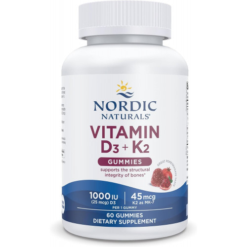 Nordic Naturals Жевательные конфеты с витамином D3 + K2, гранат — 60 жевательных конфет — 1000 МЕ Витамин D3 + 45 мкг витамина K2 — отличный вкус — здоровье костей, способствует здоровому функционированию мышц — без ГМО — 60 порций