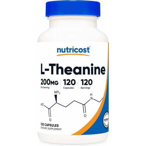 Nutricost L-Theanine 200 мг, 120 капсул, подвійна сила - без ГМО, без глютену