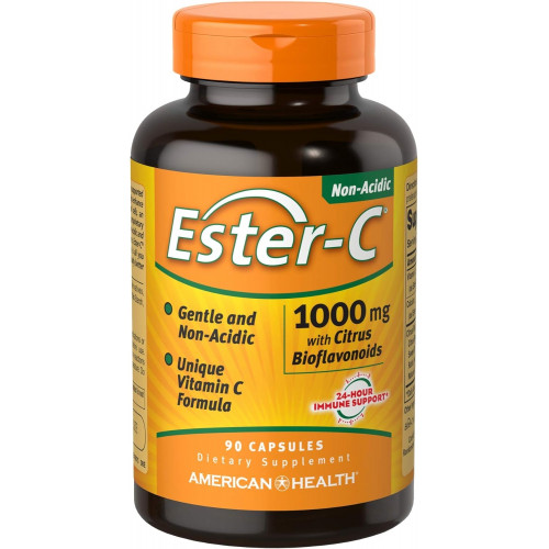 Капсулы American Health Ester-C с цитрусовыми биофлавоноидами — 24-часовая поддержка иммунитета, щадящий для желудка, некислотный витамин С — без ГМО, без глютена — 1000 мг, 90 штук, 90 порций