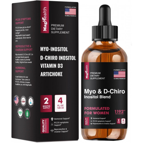 Myo-Inositol & D-Chiro Inositol Supplement Liquid - 40:1 Ratio - 60-Day Supply - Добавки для фертильності для жінок для регулювання менструального циклу, підтримки гормонального балансу, здоров'я яєчників і полегшення синдрому полікістозних яичників