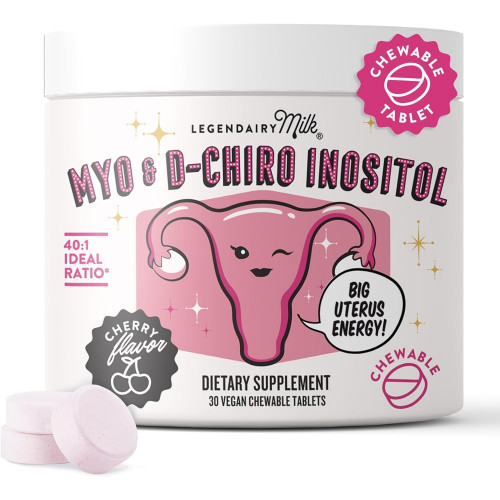 Добавка Legendairy Milk Pure Inositol - Жевательные таблетки Myo Inositol и D-Chiro Inositol - Идеальное соотношение 40:1 - Поддержка яичников и фертильности у женщин - Добавки СПКЯ - 30-дневный запас