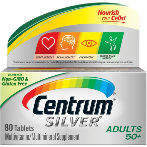 Centrum Silver для взрослых (80 шт.), мультивитаминная/мультиминеральная добавка, таблетка, витамин D3, возраст 50+