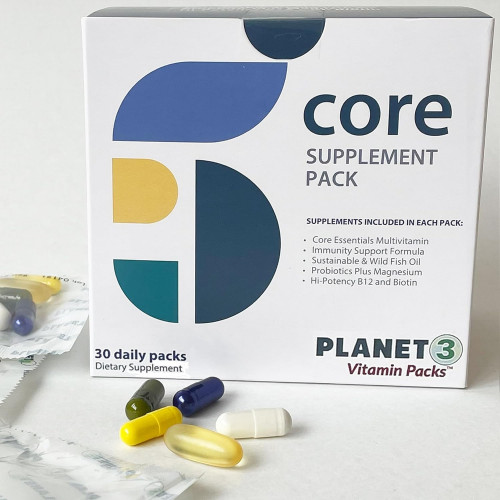 Planet 3 Vitamin Packs, щоденні вітаміни для чоловіків і жінок | Підтримка енергії, імунітету та серця | Полівітаміни, вітамін D, омега-3, пробіотики, біотин, B12 тощо | Основні добавки | 30 щоденних упаковок