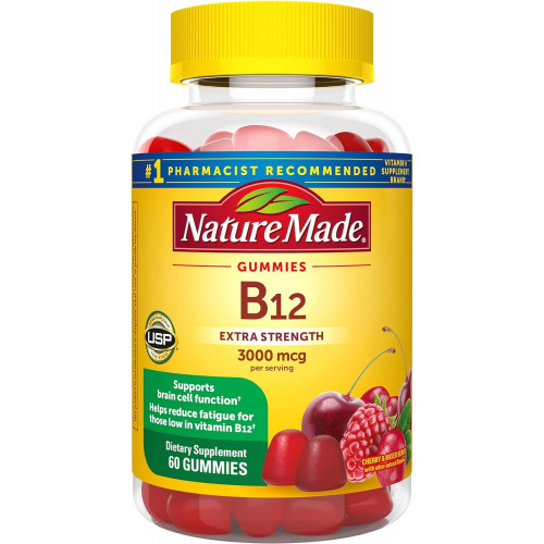 Nature Made Extra Strength Vitamin B12 Gummies, 3000 мкг на порцію, B12 вітамінна добавка для підтримки енергетичного метаболізму, 60 Gummy Vitamins, 30-денний запас