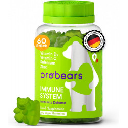 Probears® Immune Support Gummies - Вітамін С, селен, цинк, вітаміни B6, B12 і D2 Органічне підсилення імунітету - Натуральна підтримка вітамінів для дорослих - Веганські, без глютену, без желатину, халяльні - 60 штук