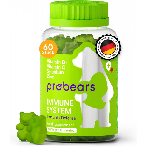 Probears® Immune Support Gummies - Вітамін С, селен, цинк, вітаміни B6, B12 і D2 Органічне підсилення імунітету - Натуральна підтримка вітамінів для дорослих - Веганські, без глютену, без желатину, халяльні - 60 штук