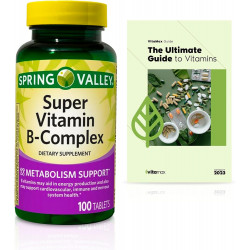 Дієтична добавка Spring Valley Super Vitamin B-Complex Tablets Value Size, 100 штук (понад 3 місяці) + ексклюзивний посібник з вітамінів VitaMax (2 предмети)