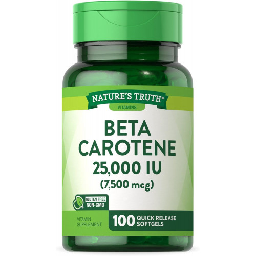Бета-каротин 25000 МО м'яких капсул | 100 граф | Добавка вітаміну А | Добавка без ГМО та глютену | правдою природи
