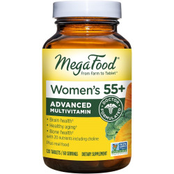 MegaFood Women's 55+ Advanced Multivitamin for Women - Лікарська рецептура з холіном, вітаміном D3, вітаміном B12, біотином - Plus Real Food - Оптимальне старіння, вегетаріанська - 120 таблеток (60 порцій)