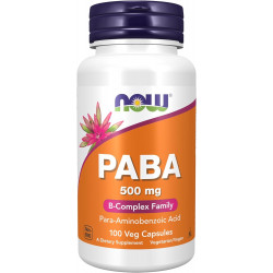 NOW Supplements, PABA (пара-амінобензойна кислота) 500 мг, B-Complex Family, 100 капсул