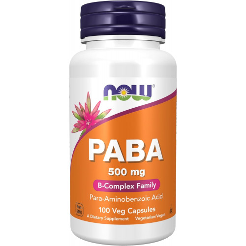 NOW Supplements, PABA (пара-амінобензойна кислота) 500 мг, B-Complex Family, 100 капсул