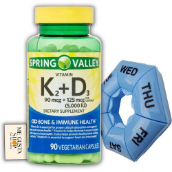 Возможно, вы имели в виду: Spring Valley Vitamin K2 (90mcg) + D3 (125mcg) 90 Count Vegetarian Capsule include Pills Organizer (Asstd Colors) Me Gustas Sticker