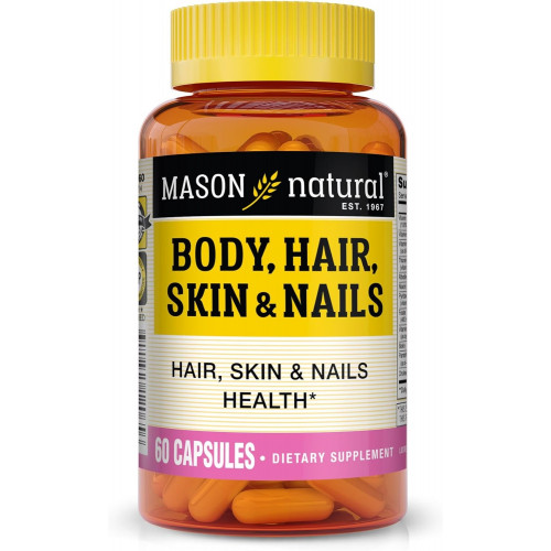 MASON NATURAL Body, Hair, Skin & Nails с витаминами A, E, C и биотином — здоровые волосы, кожа и ногти, косметическая добавка премиум-класса, 60 капсул