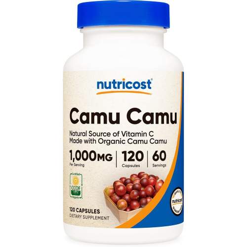 Nutricost Camu Camu 1000 мг, 120 капсул — сертифицирован CCOF. Изготовлено из органического камю-каму, без ГМО, без глютена.