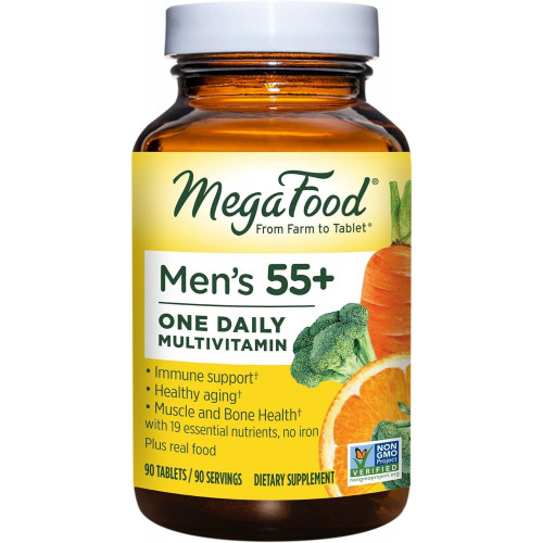 MegaFood Men's 55+ One Daily — мультивитамины для мужчин с витамином B12, витамином C, витамином D и цинком — добавка для оптимального старения и поддержки иммунитета — вегетарианская — изготовлена ​​без 9 пищевых аллергенов — 90 таблеток