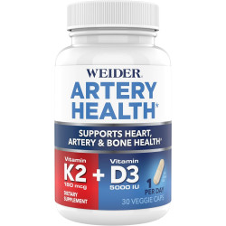 Weider Artery Health для підтримки серця, імунітету та кісток з вітаміном K2 (180 мкг) і вітаміном D3 (5000 МО), 30 овочевих капсул