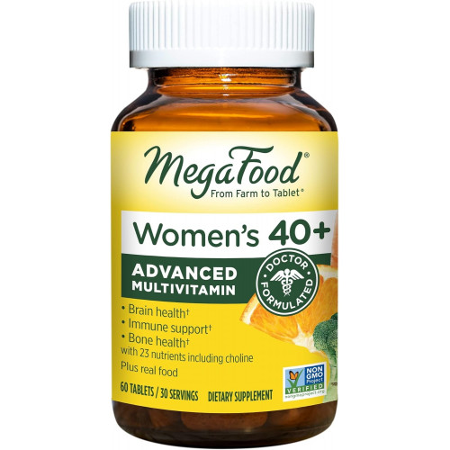 MegaFood Women's 40+ Advanced Multivitamin for Women - Dr Formulated - Вітамін B, Вітамін D3, Вітамін K2 & Холін - Енергетичний метаболізм; Здоров'я мозку та здоров'я кісток - Вегетаріанський - 60 таблеток (30 порцій)