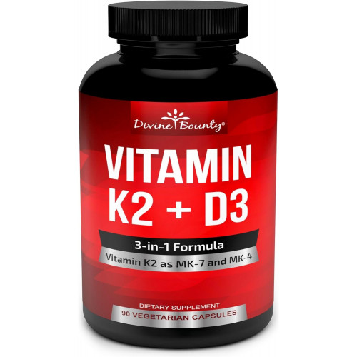 Возможно, вы имели в виду: Vitamin K2 (MK7 & MK4) with D3 Supplement - Vitamin K & D as MK7 100 mcg, MK4 500 mcg, and 5000 IU Vitamin D3 3-in-1 Formula - Bone and Heart Support - 90 Non-GMO Vegetarian Capsules