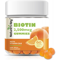 Nature's Key Biotin Gummies з вітамінами C і E, сприяють росту волосся, нігтів і красивій шкірі для жінок, чоловіків і дітей, веганські, зі смаком апельсина, 60 шт.