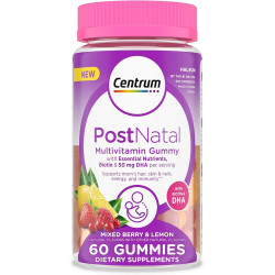 Жувальні цукерки Centrum Postnatal Multivitamin Gummies з біотином і DHA, змішаними смаками ягід і лимона - 60 штук, 30-денний запас