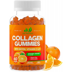 Жукальні цукерки Collagen Peptides Gummies з біотином, вітаміном C і E для жінок і чоловіків - Волосся, шкіра, нігті та суглоби - Без глютену, без ГМО - 60 цукерок