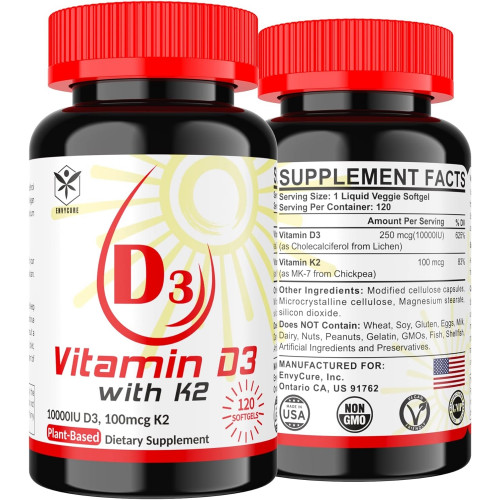 Можливо, ви мали на увазі: Vitamin D3 K2 Vegan Vitamin D3 10000IU + Vitamin K2(100mcg VitaMK7) from Chickpea - Supports Bone, Muscle, Immune & Teeth Health,Easy to Swallow, Vitamin D & K Complex Plant Based, Non-GMO 120 Softgel