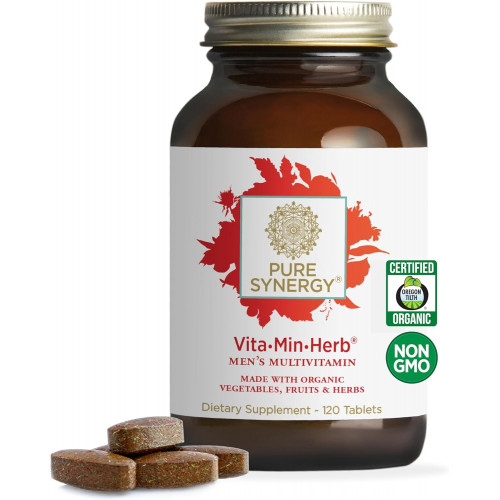 PURE SYNERGY Vita·Min·Herb для чоловіків | Комплексна полівітамінна добавка для чоловіків | Зроблено з органічних цільних харчових інгредієнтів без ГМО | Щоденна підтримка енергії та імунітету (120 таблеток)