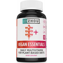 Мультивитаминная добавка Zhou Vegan Essentials, витамины группы B, энергия, витамин С, цинк, функция иммунной системы, йод, поддержка щитовидной железы, липосомальное железо, диетические мультивитамины на растительной основе, 60 растительных капсул