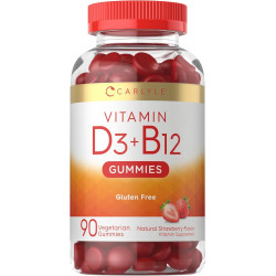 Carlyle Vitamin D3 + B12 Complex Gummies | 90 граф | Вегетаріанська формула без ГМО та глютену | Добавка зі смаком полуниці