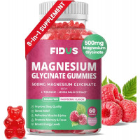 Fidus Sugar Free Magnesium Glycinate Gummies 500mg L-Threonate для взрослых и детей, мелисса, добавка для снятия стресса, улучшения сна и укрепления мышц | с витамином D, B6 и CoQ10 | 60 жевательных таблеток со вкусом малины