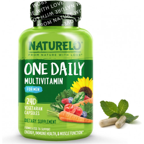 NATURELO Mens Multivitamins — мультивитамин для мужчин на один день с витаминами, минералами и органическими цельными продуктами, повышает энергию и здоровье, без ГМО, 240 вегетарианских капсул