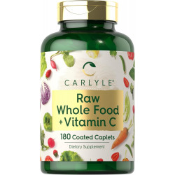 Carlyle Raw Whole Foods VIT C | 180 капсул з покриттям | Дієтична добавка | Веганський, без ГМО та без глютену