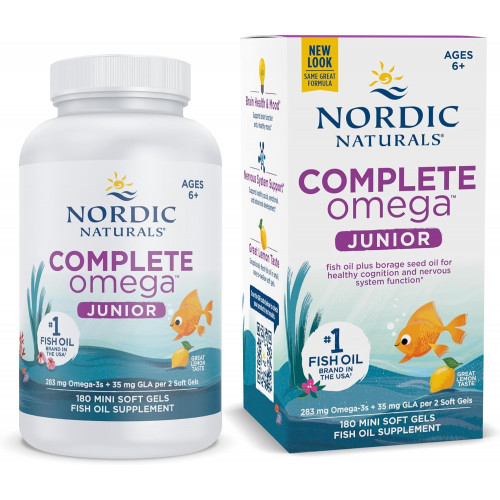 Nordic Naturals Complete Omega Jr., Лимон — 180 мягких мягких капсул — 283 мг всего омега-3 и 35 мг ГЛК — здоровое познание, функция нервной системы — без ГМО — 90 порций