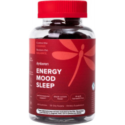 Amberen Energy, Mood, Sleep Gummies з пікногенолом, чорною смородиною, 60 Ct, допоміжні добавки для жінок 35+ для підвищення енергії, підтримання настрою та покращення сну, енергетичні цукерки без гормонів