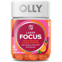 OLLY Laser Focus Gummy, женьшень, альфа-GPC, витамины группы B, ягодный вкус мандарина — 36 шт.