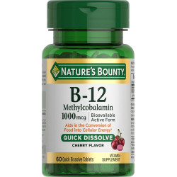 Nature's Bounty Vitamin B12, підтримує енергетичний обмін і здоров'я нервової системи, 1000 мкг, 60 швидкорозчинних таблеток